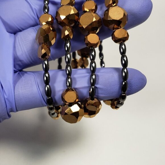 Set of 4 Silver tone Brown / Chocolate  Beaded Stretchy Bracelets - Picture 9 of 10